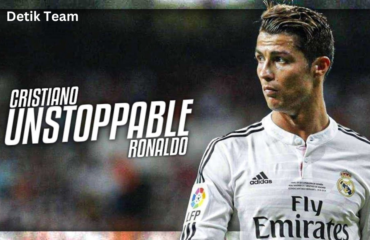 A photo of Cristiano Ronaldo wearing a Real Madrid jersey with the words “UNSTOPPABLE RONALDO” superimposed over the image. His face is obscured by a pixelated block.